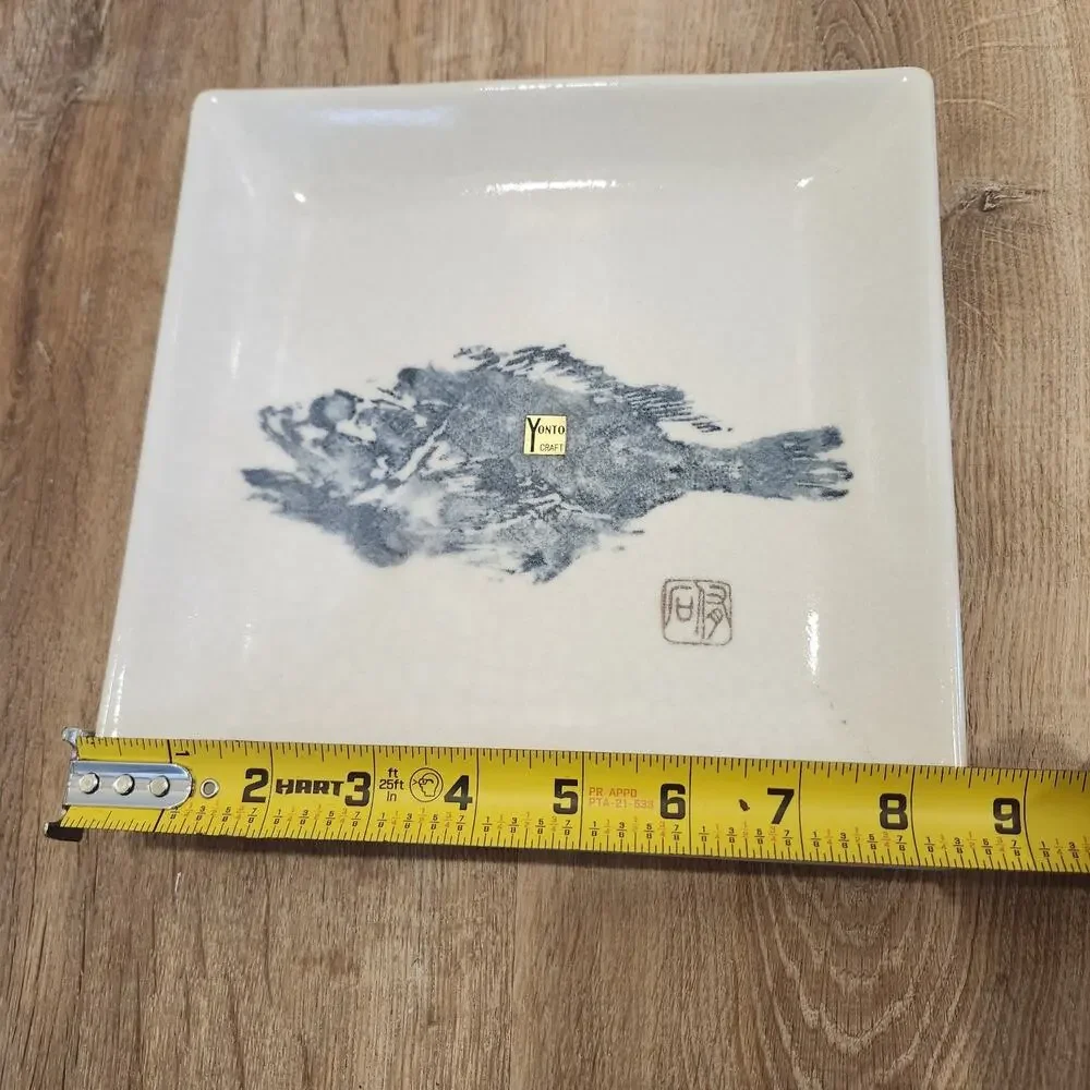 Yonto Craft Japanese Gyotaku Kasago Pottery Fish Print Plate Signed 8 1/2